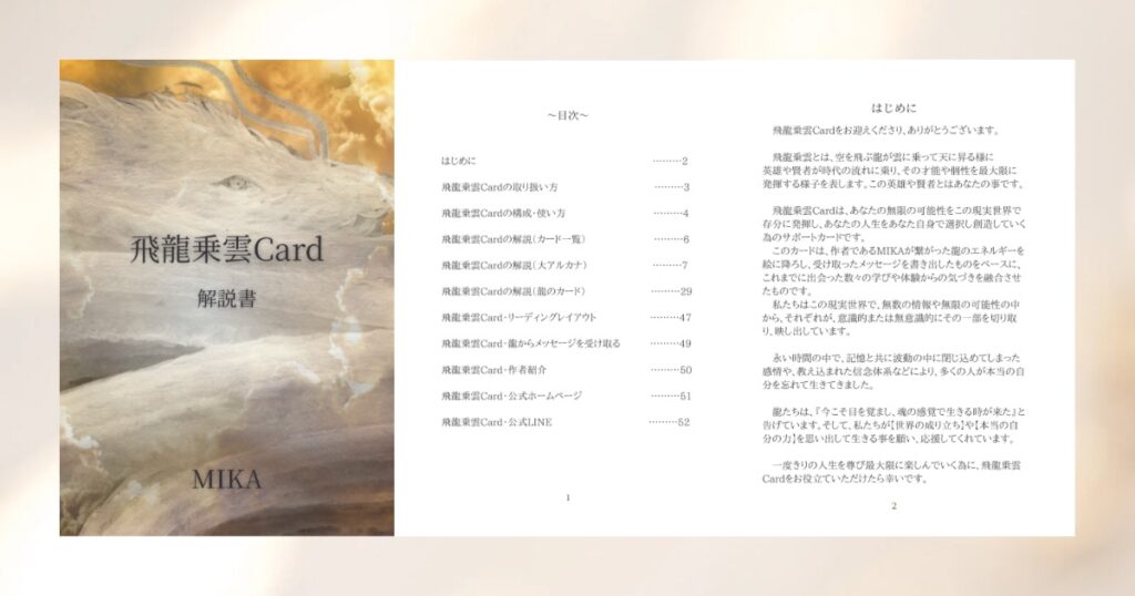 飛龍乗雲Card 解説書　表紙から２ページ目までの画像